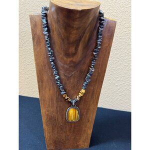 Tiger Eye & Hematite Beaded Necklace With Pendant